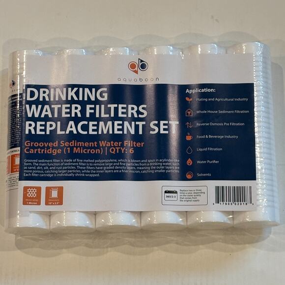 Grooved Sediment Water Filter 1 Micron 10" x 2.5" 6 PACK by Aquaboon + BONUS - Picture 2 of 7